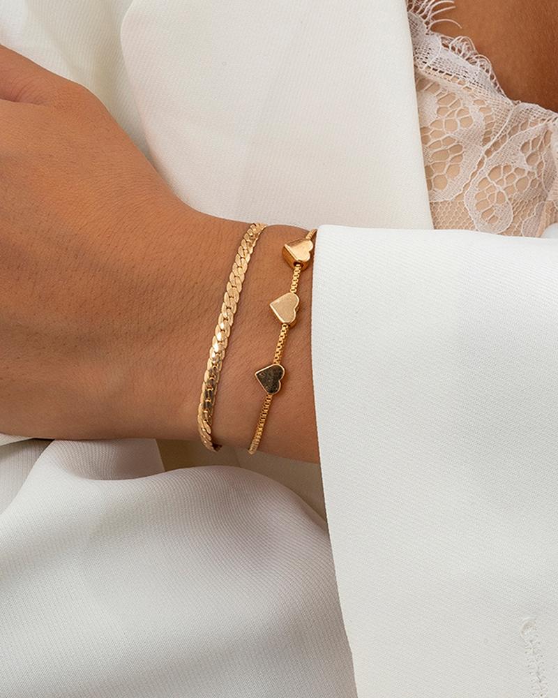 

Heart Pattern Snake Shaped Layered Bracelet, Gold