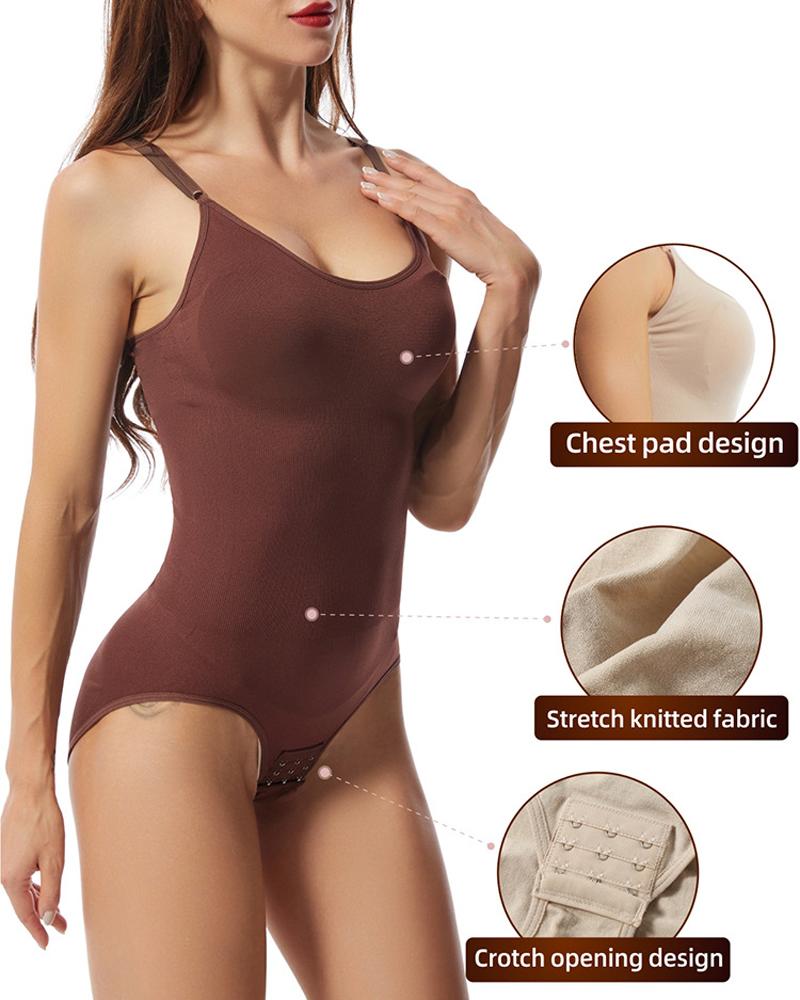 

Body Shaper Butt Lifting Tummy Control Hook Design Crotchless Slimming Shapewear Bodysuit, Coffee