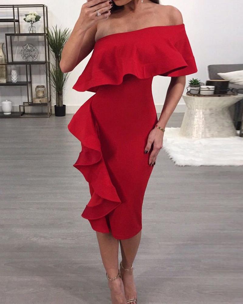 

One Shoulder Ruffles Party Dress, Red