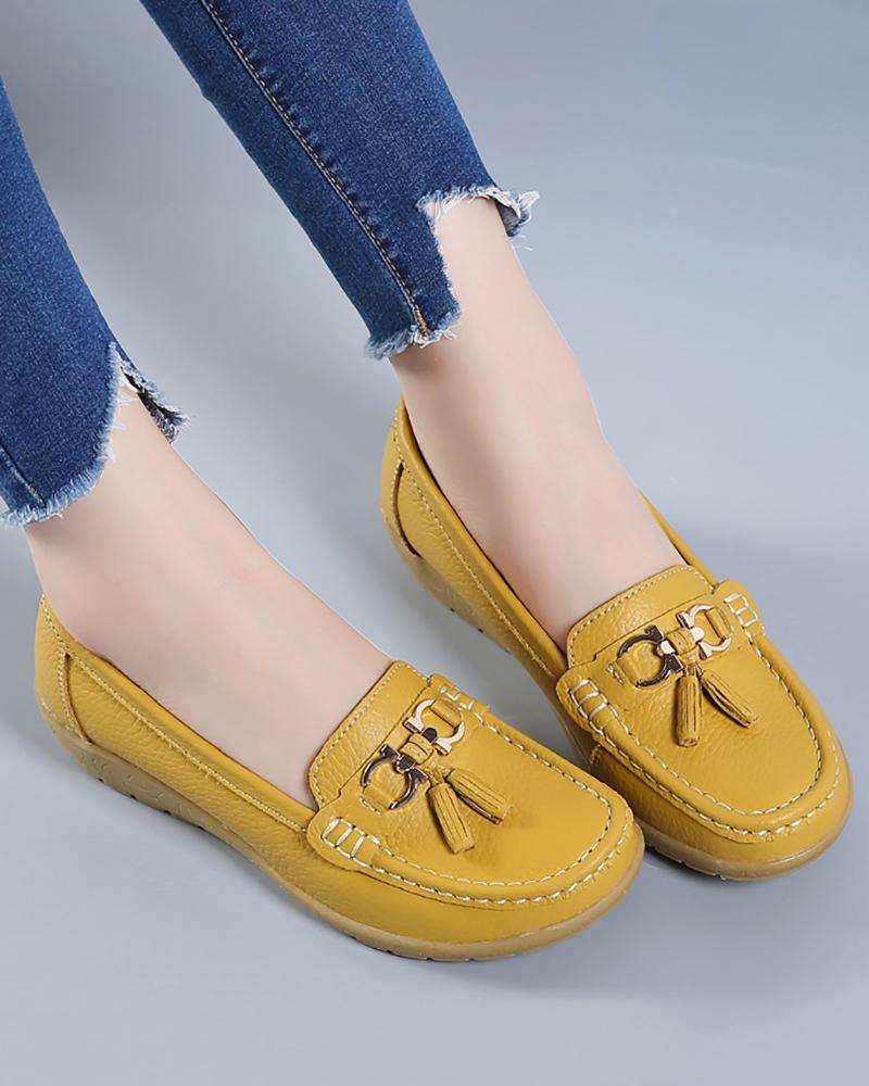 

Tassel Metal Decor Slip On Moccasins Shoes, Yellow