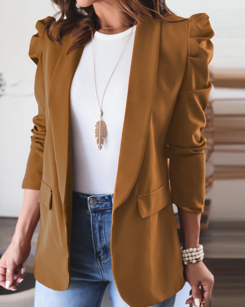 

Puff Sleeve Casual Blazer Coat, Brown