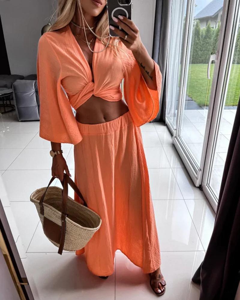 

Bell Sleeve Casual Top & Skirt Set, Orange