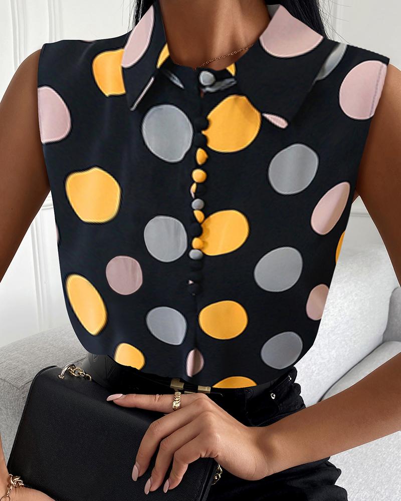 

Dot Print Sleeveless Skinny Tanks Blouse, Black