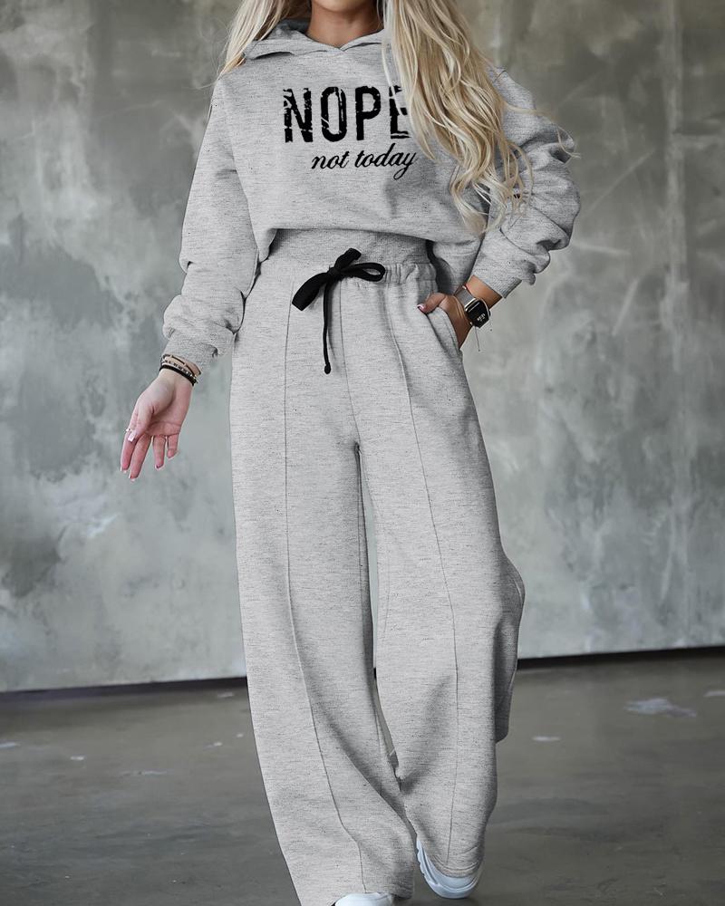

Nope Not Today Print Hoodie & Wide Leg Pants Set, Gray