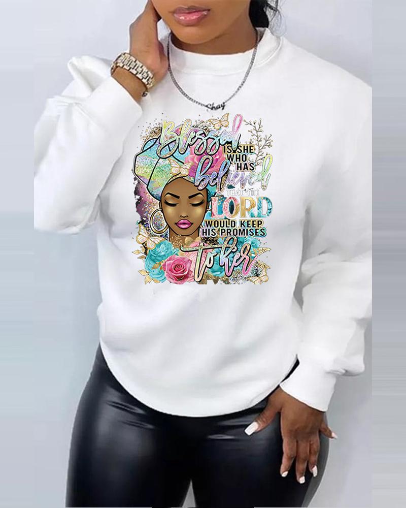 Plus Size Figure Letter Print Long Sleeve Sweatshirt