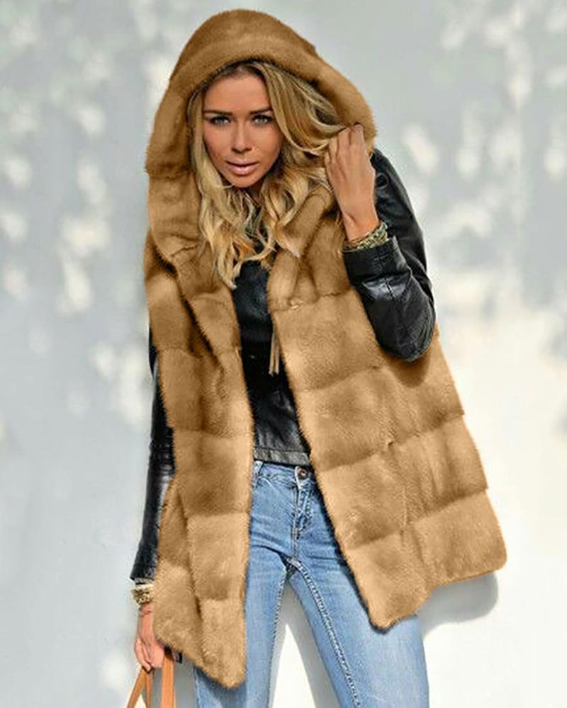 

Sleeveless Open Front Faux Fur Vest Coat, Brown