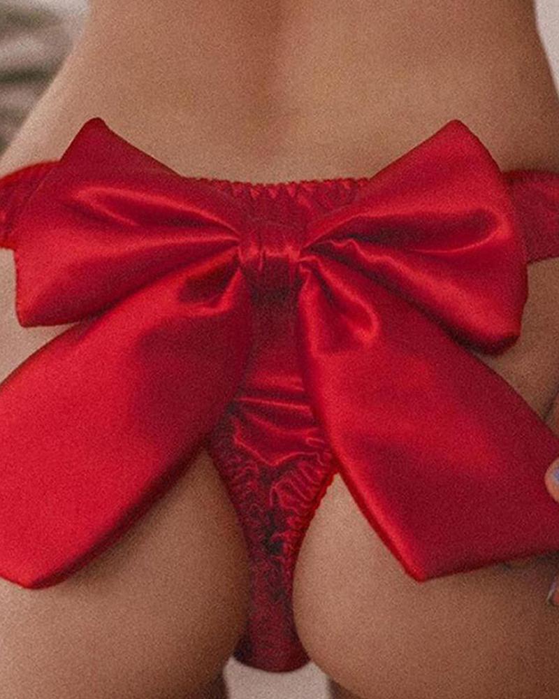

Plain Bowknot Design Sexy Panty, Red