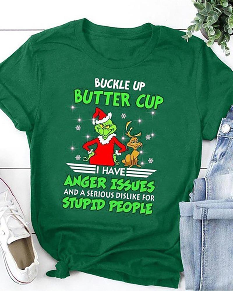 

Christmas Letter Graphic Print T-shirt, Green