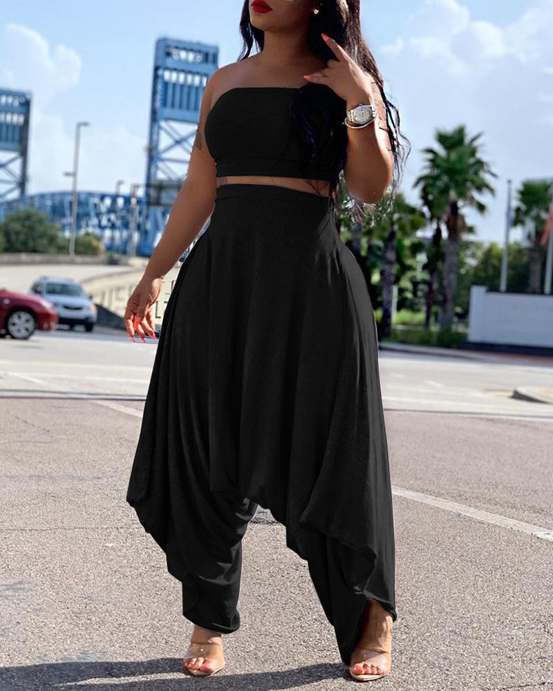 

Bandeau Crop Top & Harem Pants Sets, Black