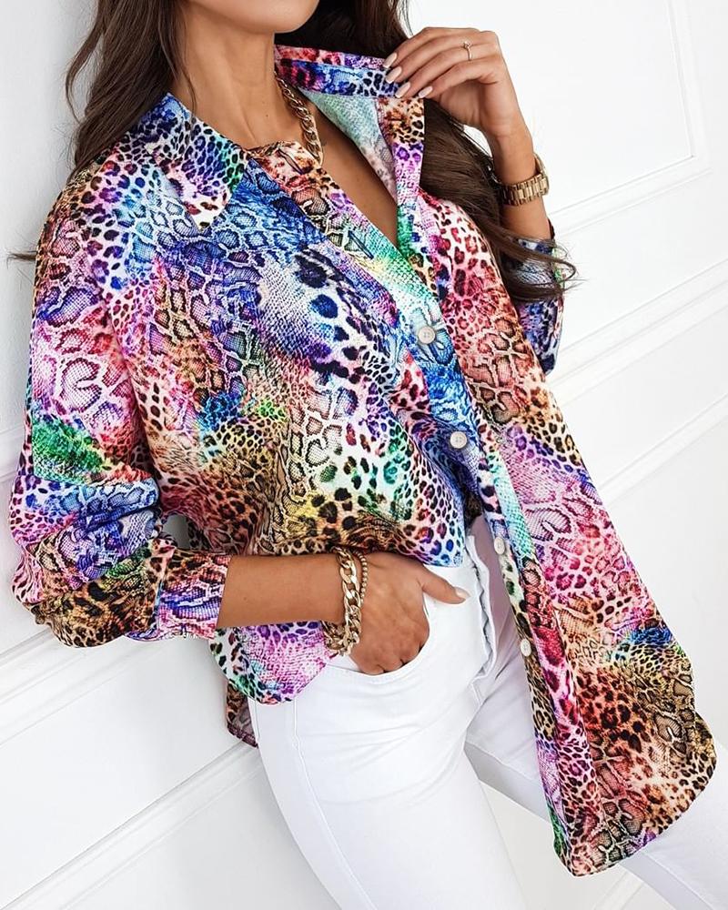 

Colorful Leopard Print Button Front Top, Multicolor