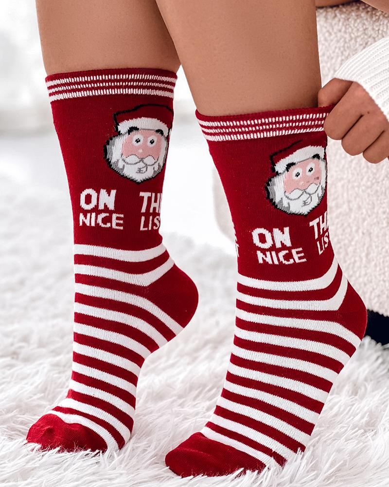 

1Pair Christmas Character Santa Gingerman Snowman Graphic Plants Print Crew Socks, Style1