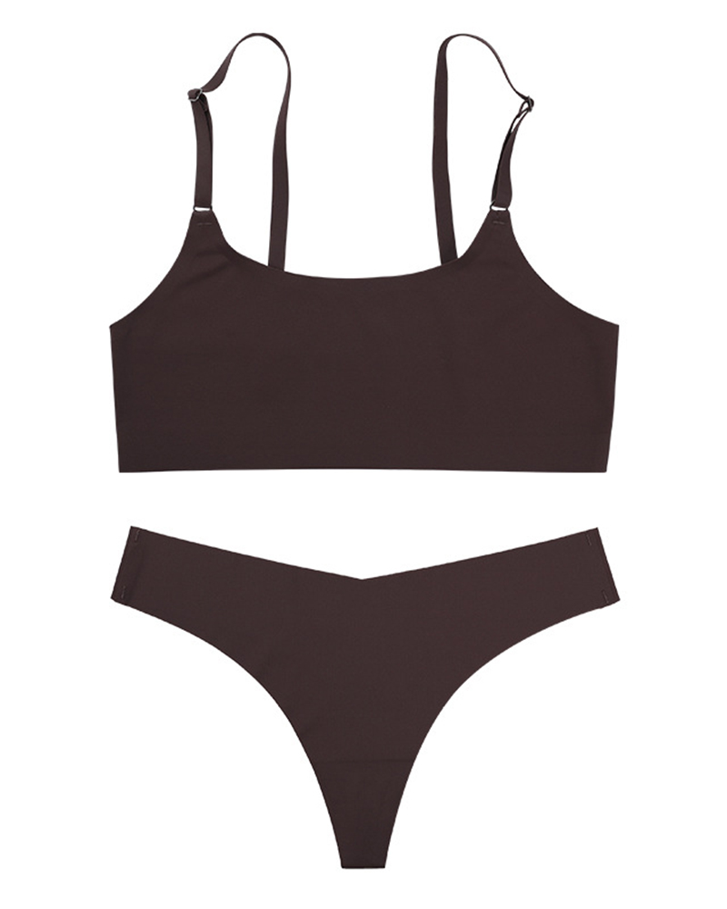 

U-Neck Wireless Lifting Seamless Bra Set, Brown