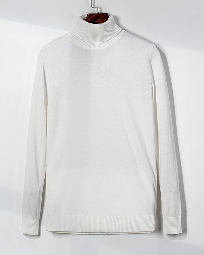 

Solid Loose Long Sleeve Knitted Sweater, White