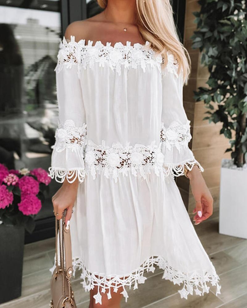 

Guipure Lace Off Shoulder Casual Dress, White
