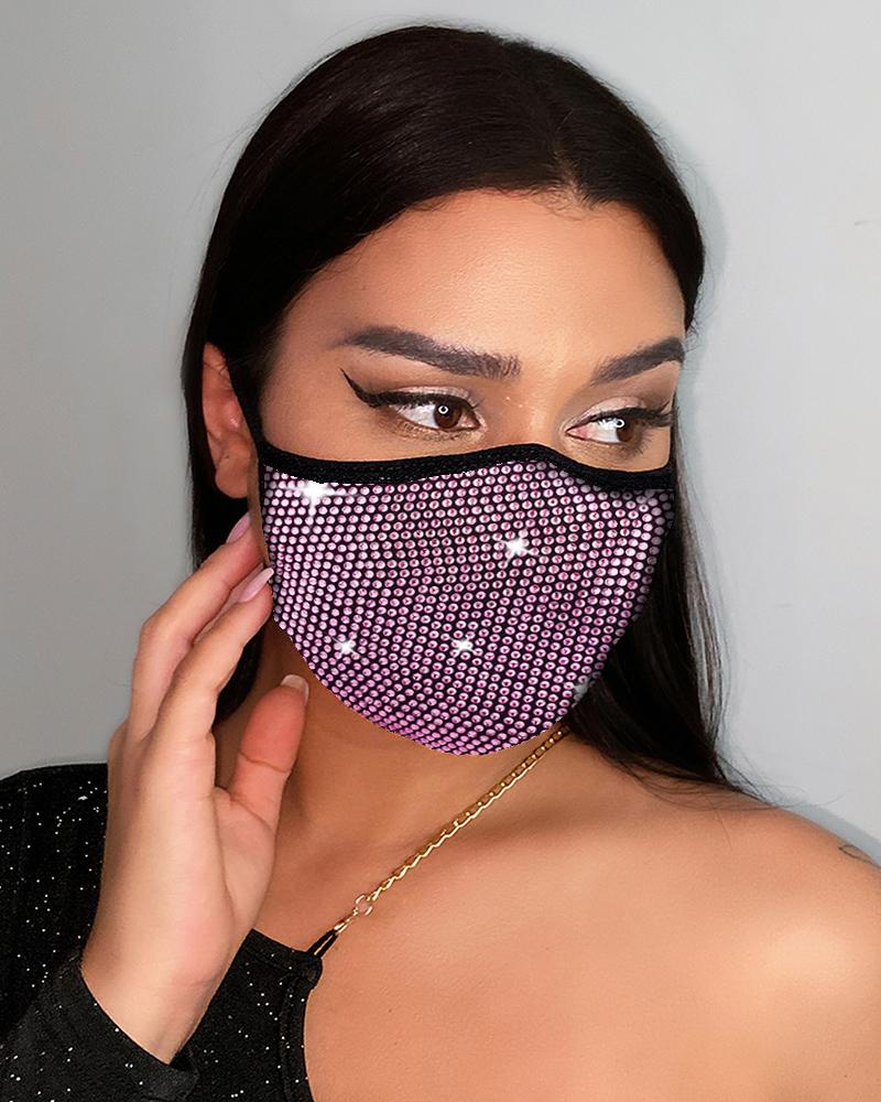 

Rhinestone Colorblock Breathable Face Mask, Pink