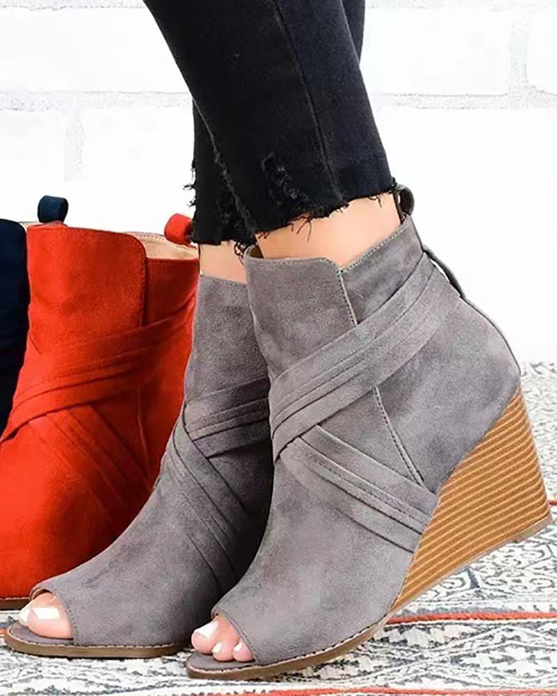 

Peep Toe Crisscross Zipper Design Boots, Dark grey