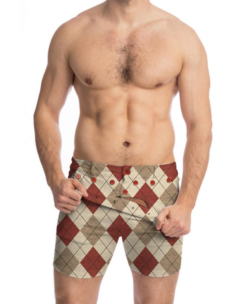 

Plaid Print Skinny High Elastic Shorts, Multicolor