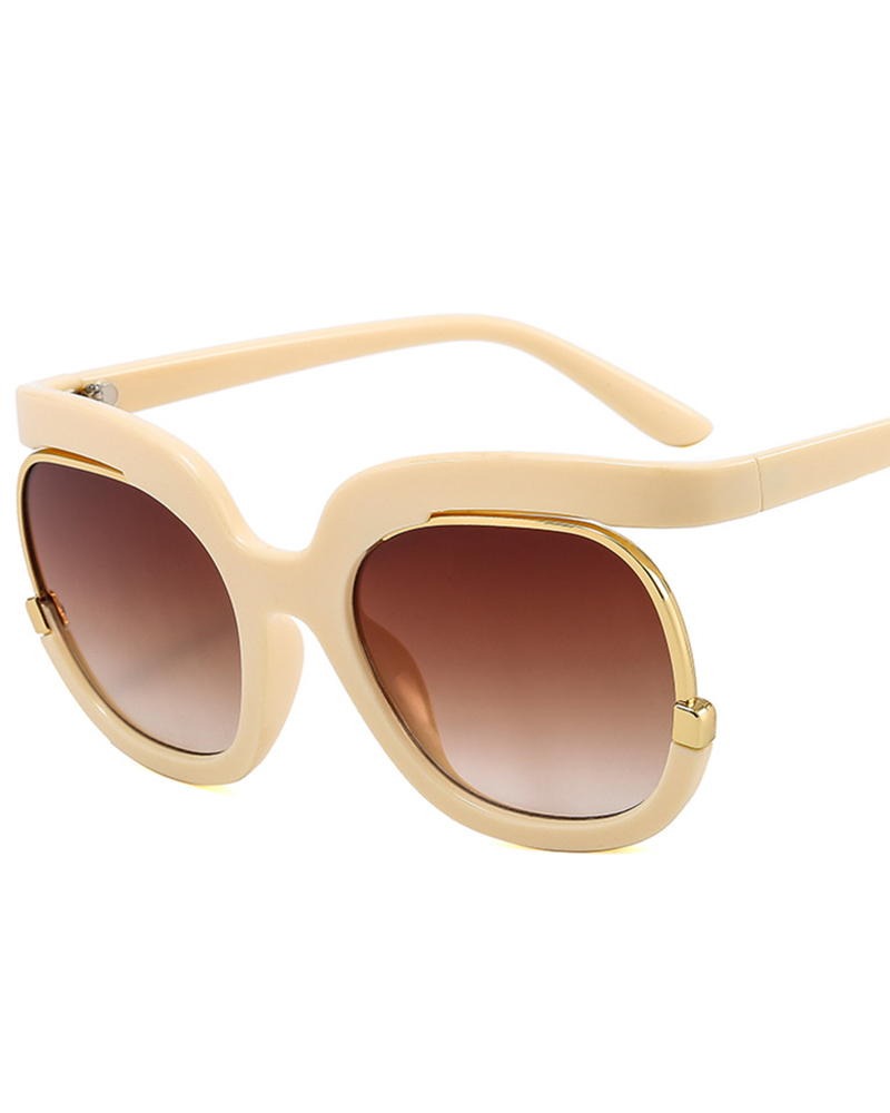 

1Pair Ombre Round Frame Vintage Sunglasses, Beige