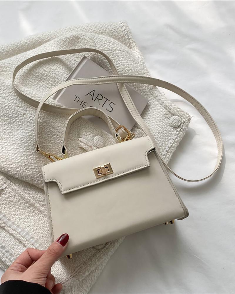 

Twist Lock Plain Square Crossbody Bag, White