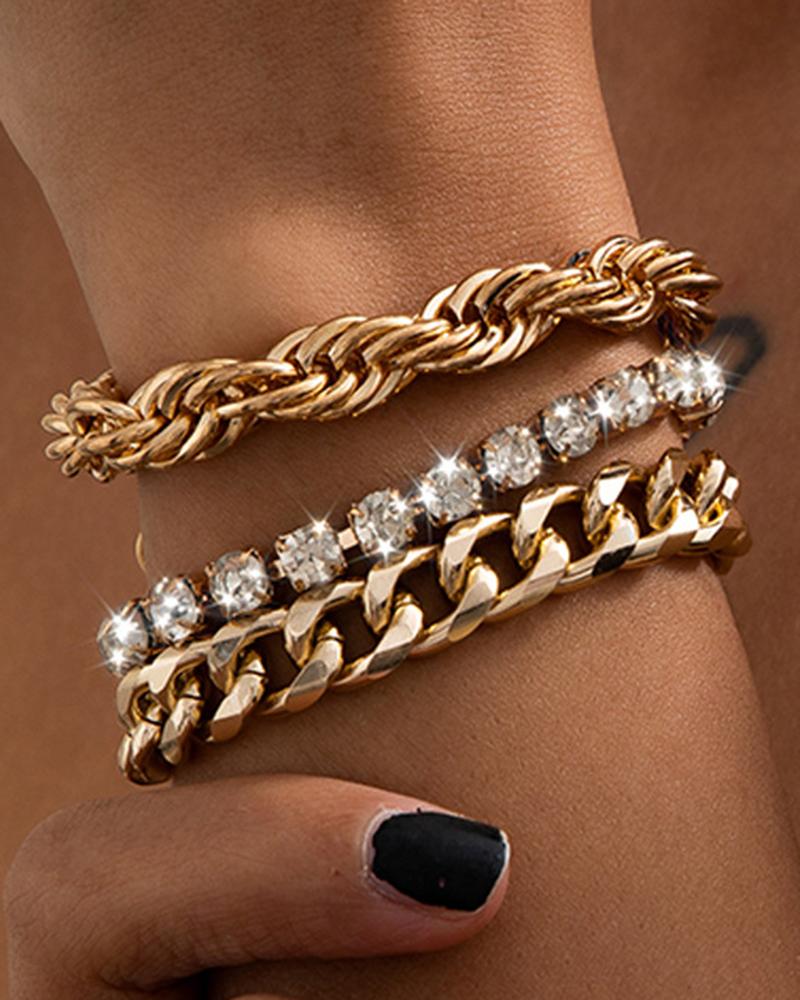 

3pcs Twisted Braided Chain Bracelets Set, Gold