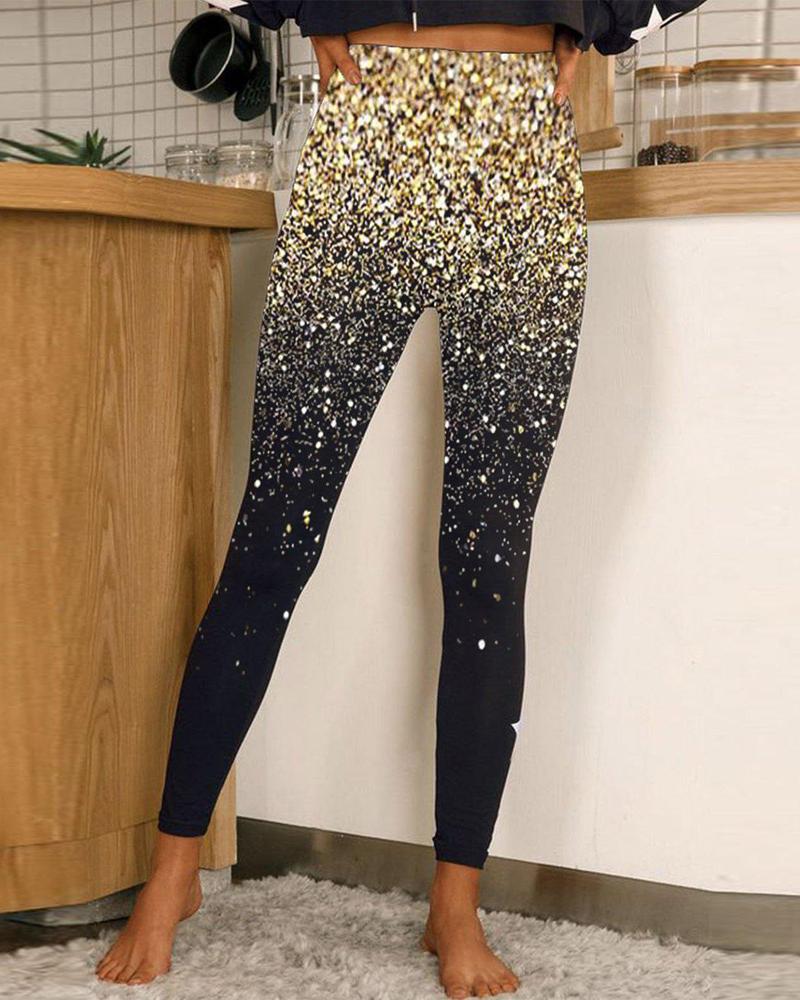 

Print High Waist Leggings, Black