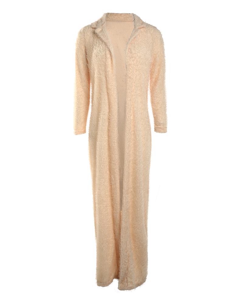 

Fluffy Open Front Long Sleeve Coat, Apricot