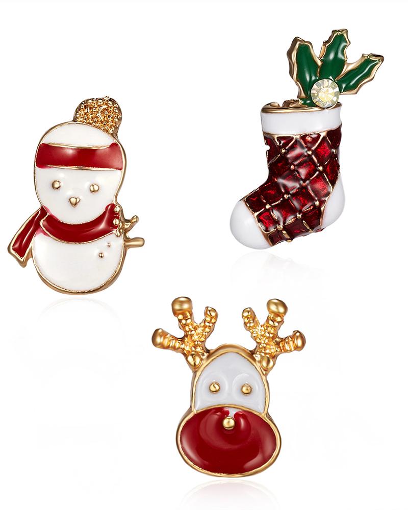 

3Pairs Christmas Pattern Earring Set, Style3