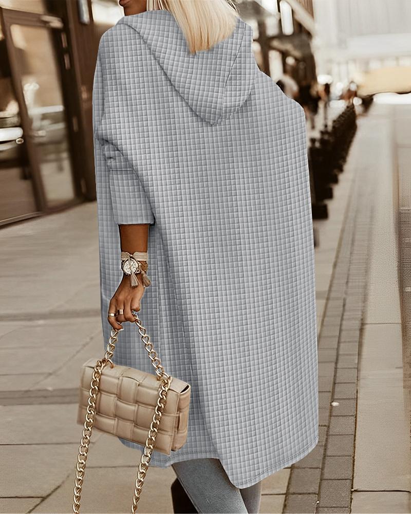 

Textured Hooded Longline Coat, Gray