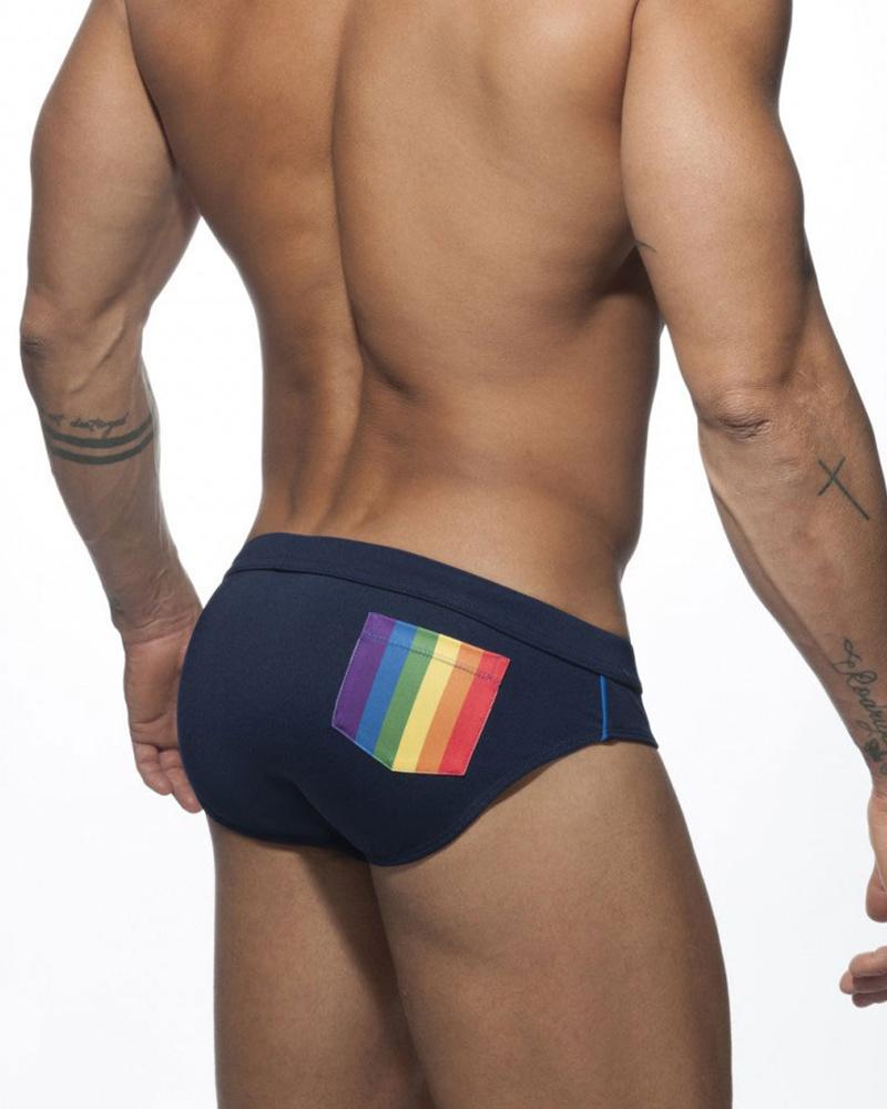 

Solid Color Patchwork Rainbow Print Skinny Underpants, Dark blue