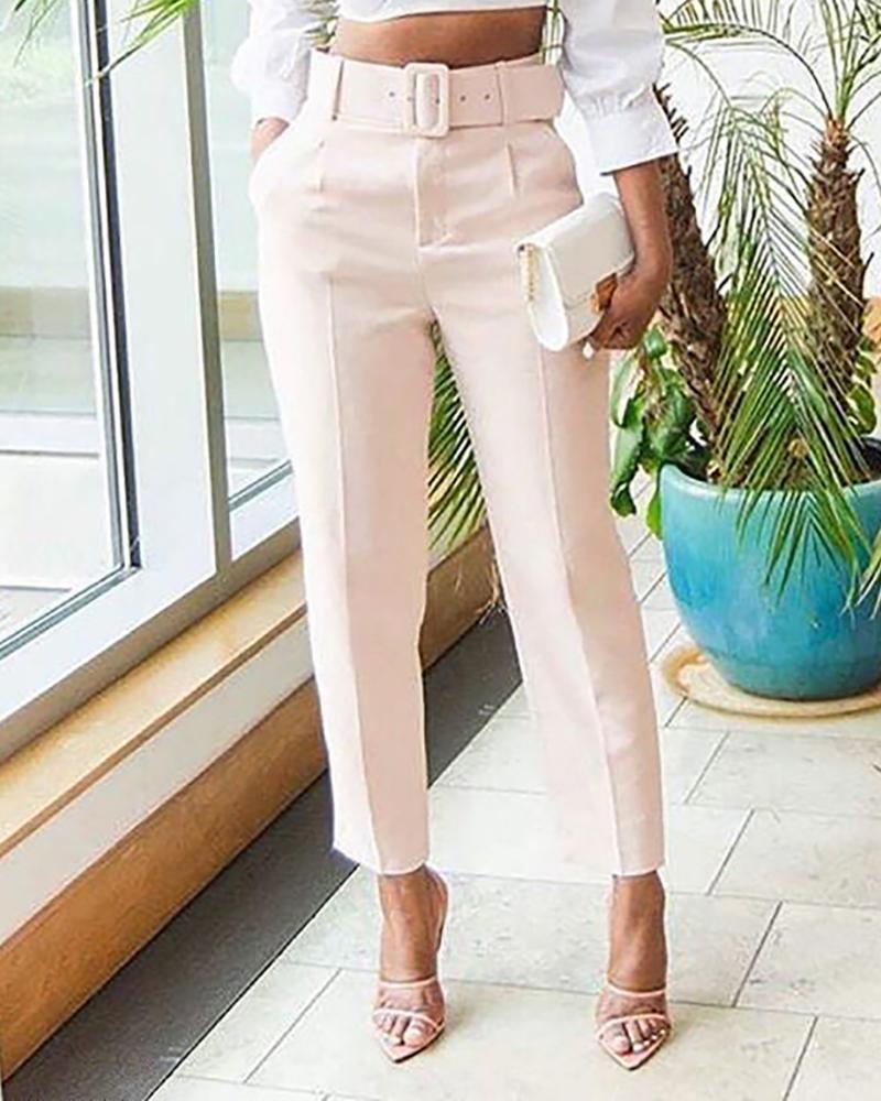 

Pocket Design Solid Tailored Pants, Beige