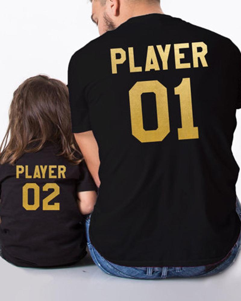 

Number Print Short Sleeve Parent-child Outfit T-shirt, Black