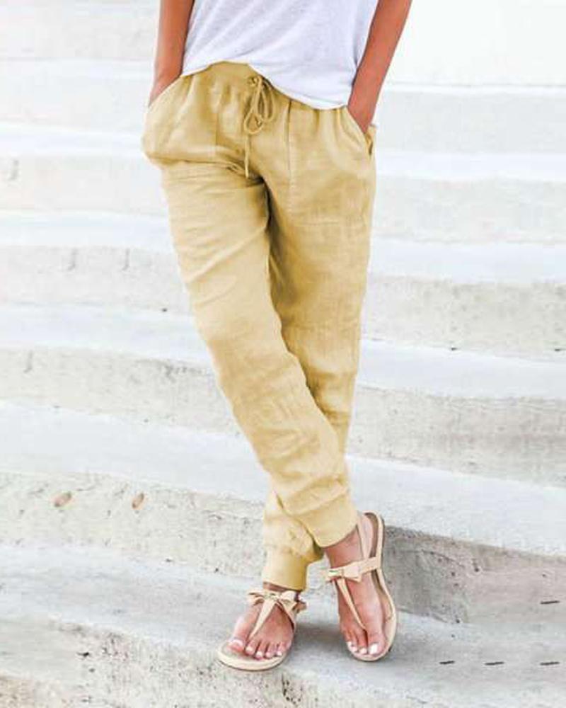 

Pocket Detail Drawstring Casual Pants, Yellow