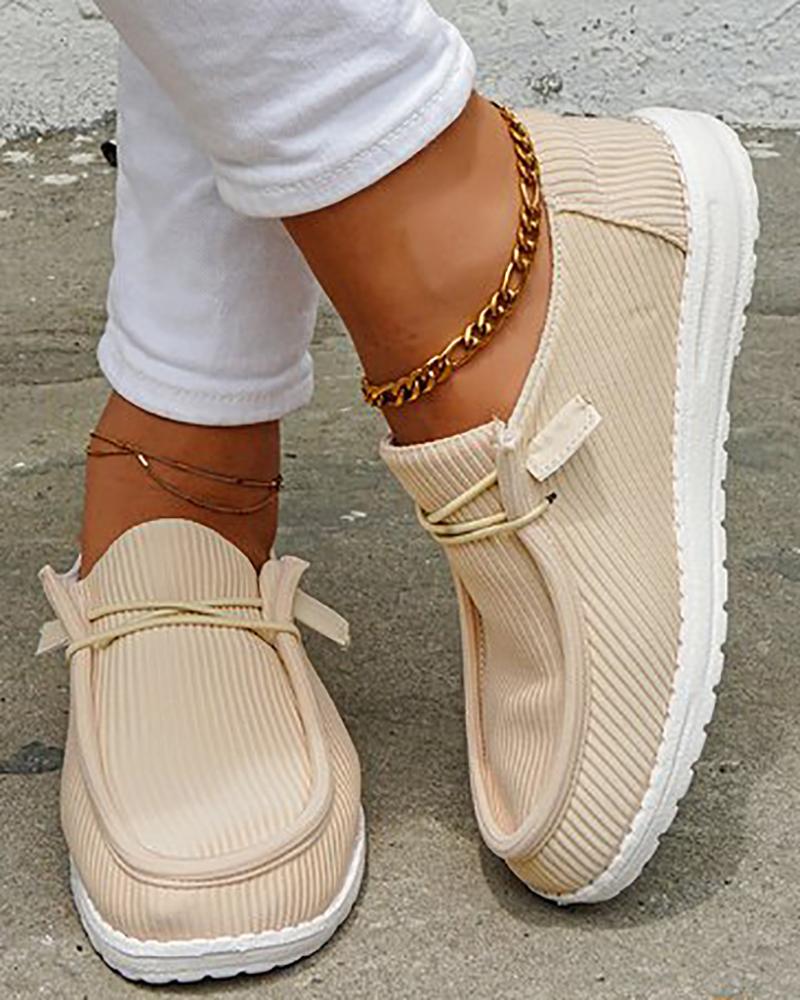 

Lace-up Slip On Canvas Loafers, Apricot