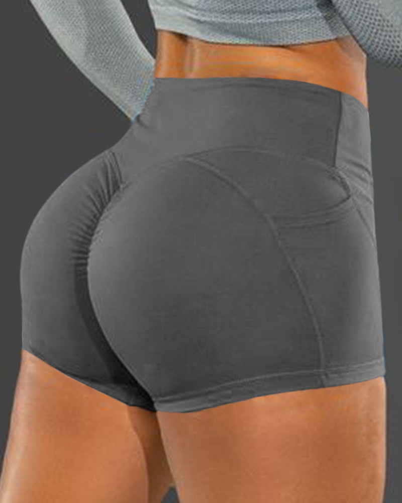 

High Waist Plain Butt Lifting Yoga Shorts, Gray