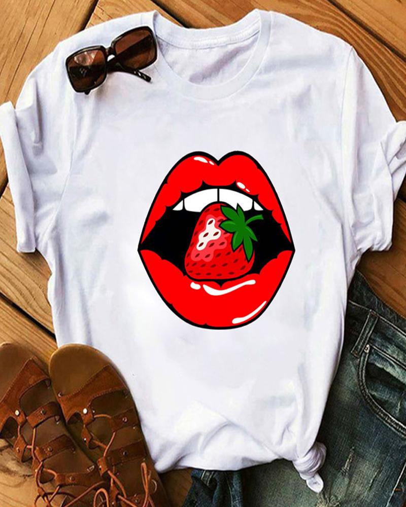 

Lip Print Short Sleeve Casual T-shirt, Style1