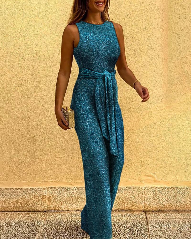 

Glitter Backless Sleeveless Sequins Jumpsuit, Blue