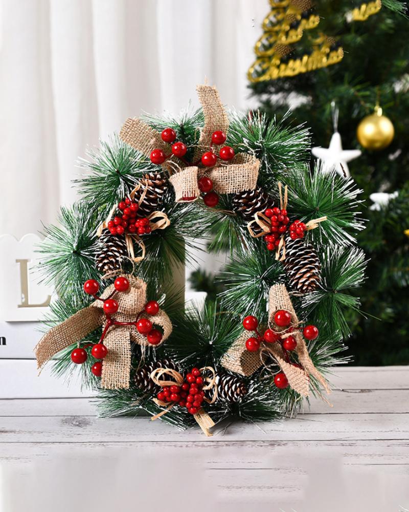 

Christmas Artificial Flower Wreath With Pine Needles & Snowflake For Front Door Christmas Party Wall Window Decoration, Style3