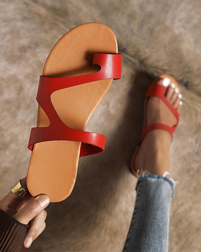 

Rome Style Round-toe Solid Color Toe Post Flat Sandals, Red
