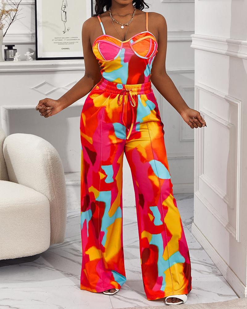 

Tie Dye Print Cami Top & Drawstring Pants Set, Multicolor