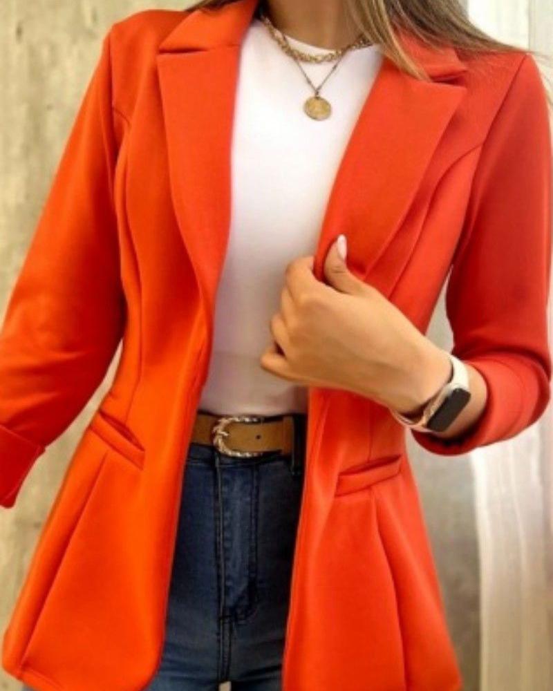 

Notched Collar Long Sleeve Blazer Coat, Orange