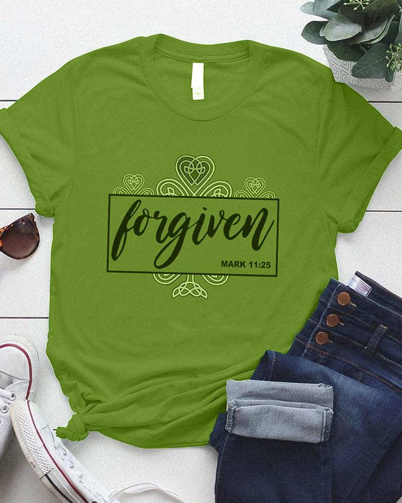 

St. Patrick's Day Letter Print Short Sleeve T-shirt, Green