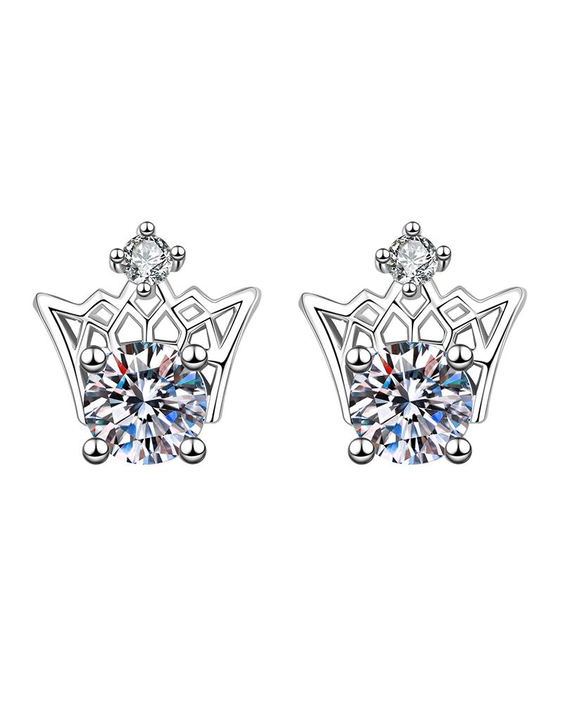 

Crown Pattern Rhinestone Decor Stud Earrings, Silver