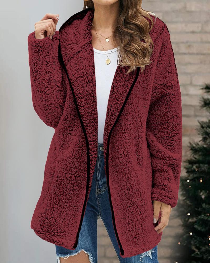 

Long Sleeve Hooded Teddy Coat, Red