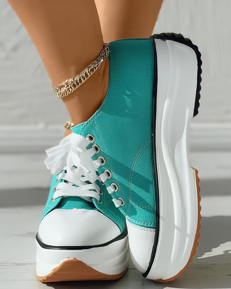 

Stitch Detail Lace-up Front Canvas Shoes, Blue