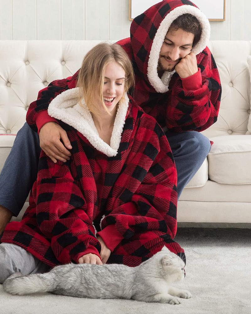 

Plain/ Plaid Pocket Design Fleece Warm Home Sleepwear, Style1