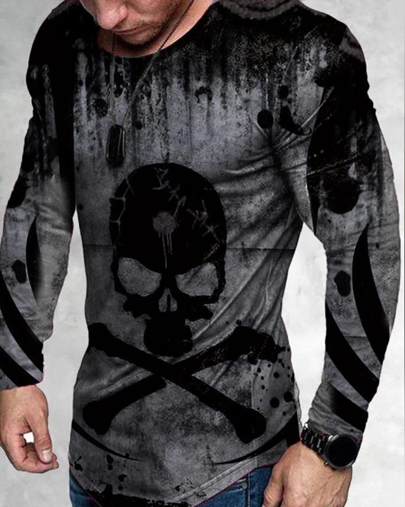 

Skull Print Long Sleeve T-shirt, Multicolor