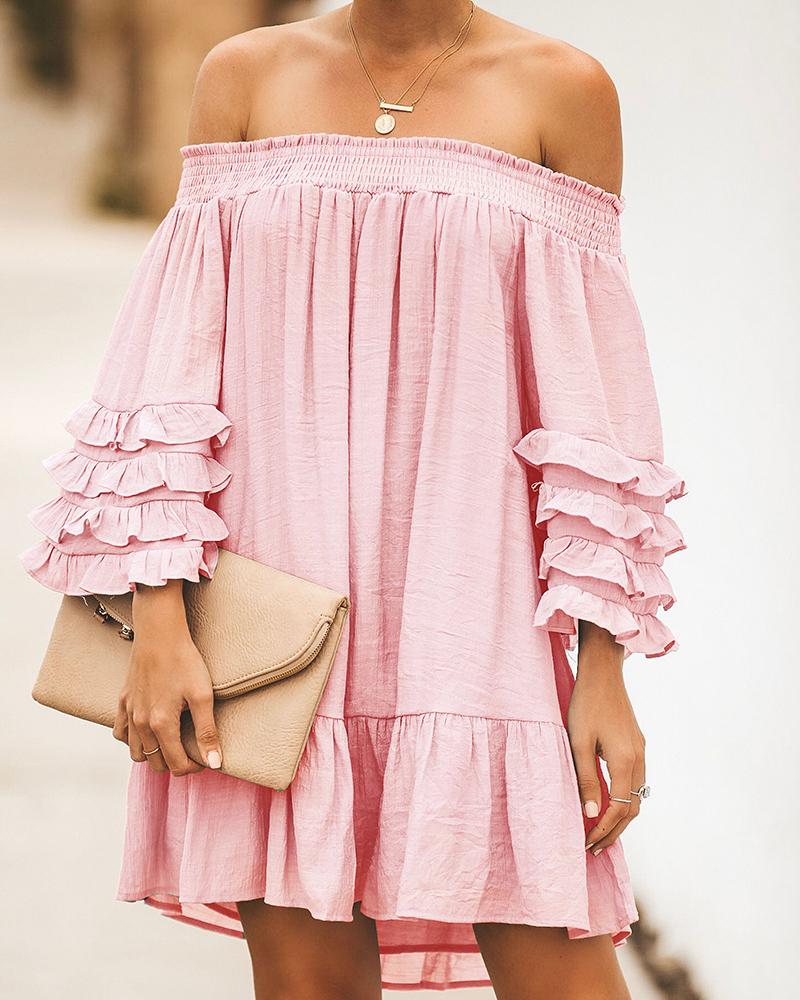 

Off-shoulder Ruched Dress, Pink