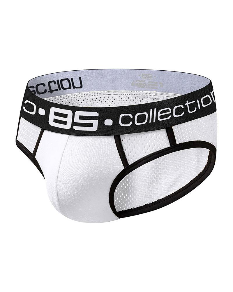 

Letter Banded Patchwork Skinny T-string Briefs Underwear, White