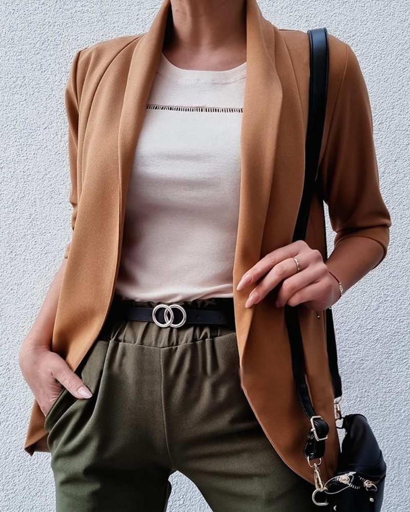 

Shawl Neck Open Front Blazer Coat, Khaki
