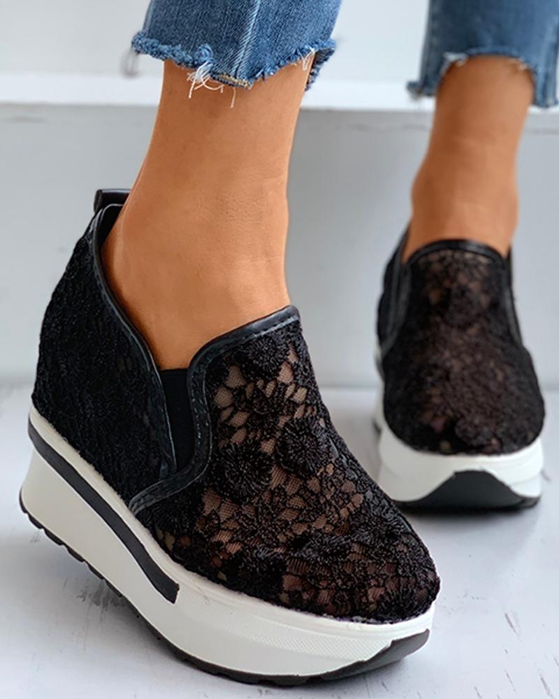 

Sheer Mesh Crochet Lace Lace Breathable Muffin Shoes, Black